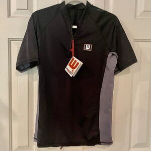 NWT Howzit L Slim Lycra Zipper Short Sleeve Sun Swim 50 UV Rash-guard Surf, Bike